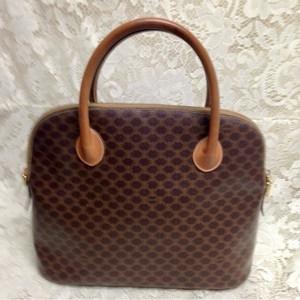 Celine, Brown Macadam Alma Handbag 12in x 9in x 5in